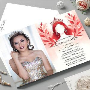 At Hot Pink Crown Tiara Black Lace Red Quinceanera
