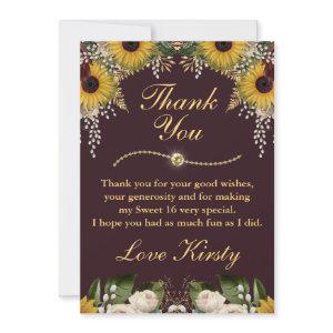 Autumn Burgundy Fall Flowers Foliage Sweet 16 Thank You Card