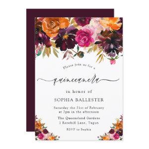 Autumn Burgundy Flowers Fall Quinceanera Party