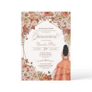 Autumn Dried Floral Fall Leaves Quinceanera Invita