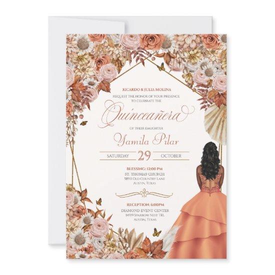 Autumn Rust Dried Floral Fall Leaves Quinceanera I