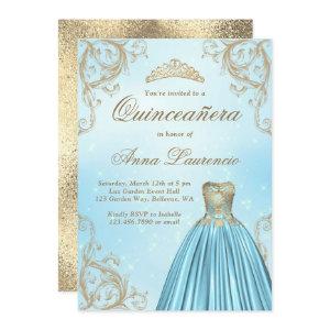 Baby Blue And Light Gold Quinceanera