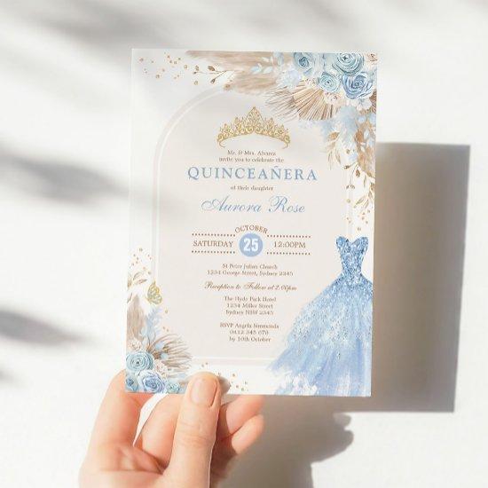 Baby Blue Boho Floral Quinceañera 15th Birthday In