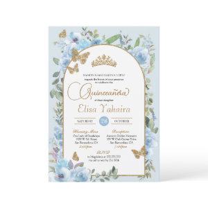 Baby Blue Butterfly Watercolor Floral Quinceañera