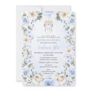 Baby Blue Cream Floral Wreath Gold Quinceañera