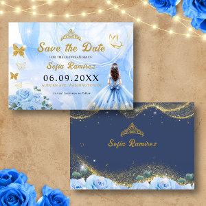 Baby Blue Dress Tiara Princess Quinceañera  Save The Date