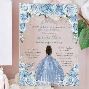 Baby Blue Floral Brown Princess Silver Quinceañera Acrylic