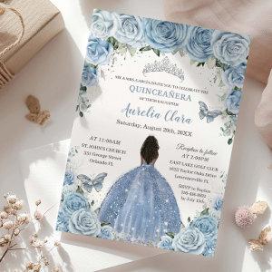 Baby Blue Floral Brown Princess Silver Quinceañera