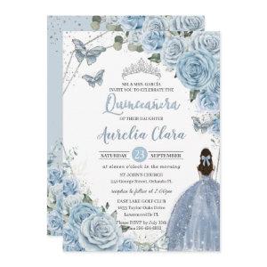 Baby Blue Floral Butterflies Princess QUINCEAÑERA