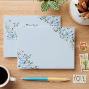 Baby Blue Floral Butterflies Quinceañera Birthday Envelope