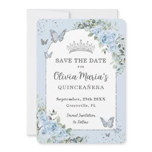 Baby Blue Floral Butterflies Quinceañera Photo Save The Date