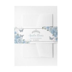 Baby Blue Floral Butterflies Silver Quinceanera  Belly Band