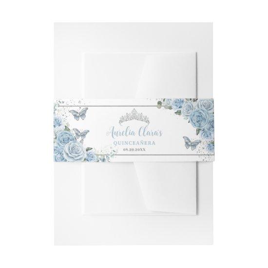 Baby Blue Floral Butterflies Silver Quinceanera  Belly Band