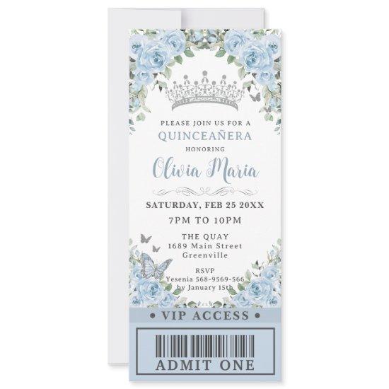Baby Blue Floral Butterfly Quinceañera VIP Ticket