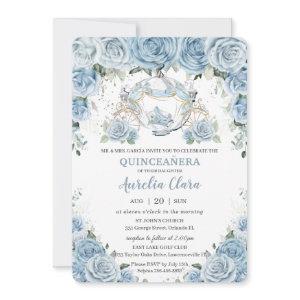 Baby Blue Floral Cinderella Coach Quinceañera