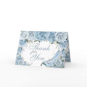 Baby Blue Floral Cinderella Quinceañera Birthday Thank You Card