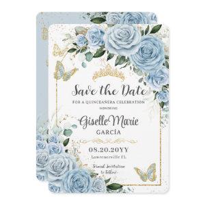 Baby Blue Floral Gold Quinceañera Butterflies Arch Save The Date