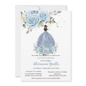 Baby Blue Floral Gold Quinceañera Princess Dress