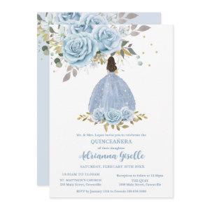 Baby Blue Floral Gold Quinceanera Princess Girl