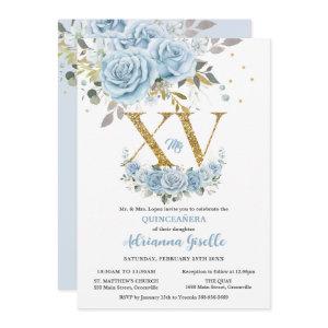 Baby Blue Floral Gold XV Quinceañera Quince 15