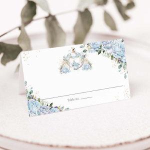 Baby Blue Floral Princess Carriage Quinceanera 16 Place Card