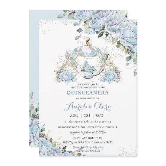 Baby Blue Floral Princess Coach Quinceanera Court