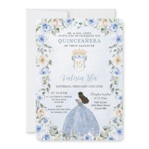 Baby Blue Floral Princess Dress Gold Quinceañera