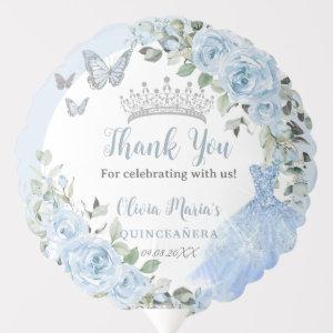Baby Blue Floral Princess Dress Silver Quinceañera Balloon