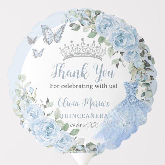 Baby Blue Floral Princess Dress Silver Quinceañera Balloon