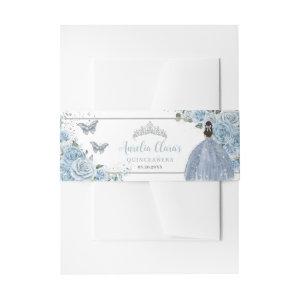 Baby Blue Floral Princess Silver Quinceanera  Belly Band
