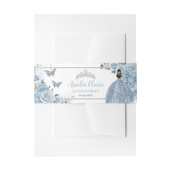 Baby Blue Floral Princess Silver Quinceanera  Belly Band