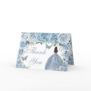 Baby Blue Floral Quinceañera Birthday Princess  Thank You Card