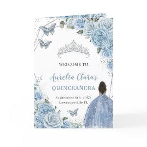Baby Blue Floral Quinceanera Brown Princess Events Program