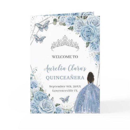 Baby Blue Floral Quinceanera Brown Princess Events Program