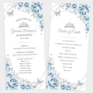 Baby Blue Floral Quinceanera Order of Events Program