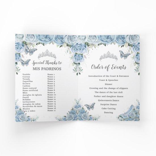 Baby Blue Floral Quinceañera Padrinos Court Honor Program