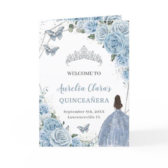 Baby Blue Floral Quinceanera Princess Butterflies  Program