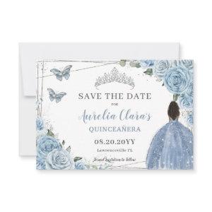 Baby Blue Floral Quinceanera Sweet 16 Brown Girl Save The Date