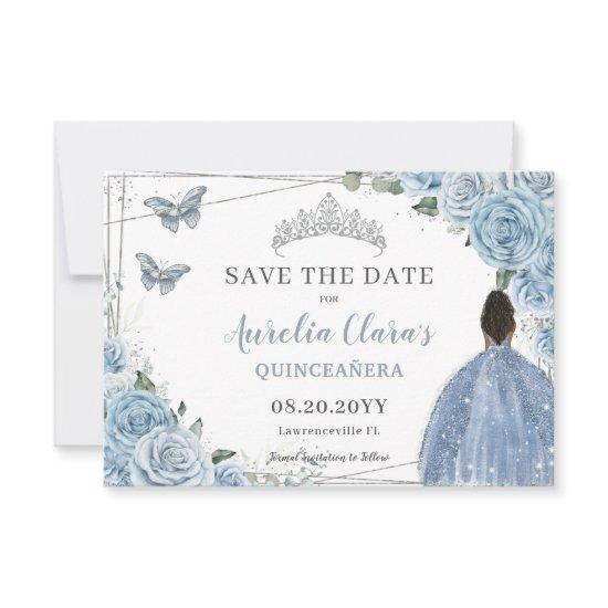 Baby Blue Floral Quinceanera Sweet 16 Brown Girl Save The Date