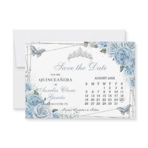 Baby Blue Floral Quinceanera Sweet 16 Calendar Save The Date