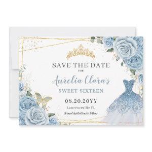 Baby Blue Floral Quinceanera Sweet Sixteen Dress Save The Date