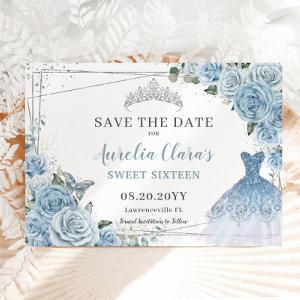 Baby Blue Floral Quinceanera Sweet Sixteen Dress Save The Date
