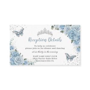 Baby Blue Floral Rose Silver Quinceañera Reception Enclosure Card