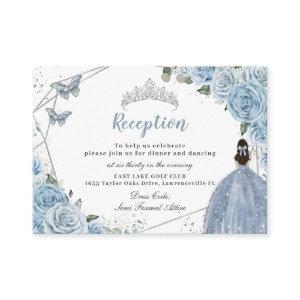 Baby Blue Floral Silver Quinceañera Reception Enclosure Card