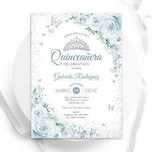 Baby Blue Floral Watercolor Roses Quinceanera