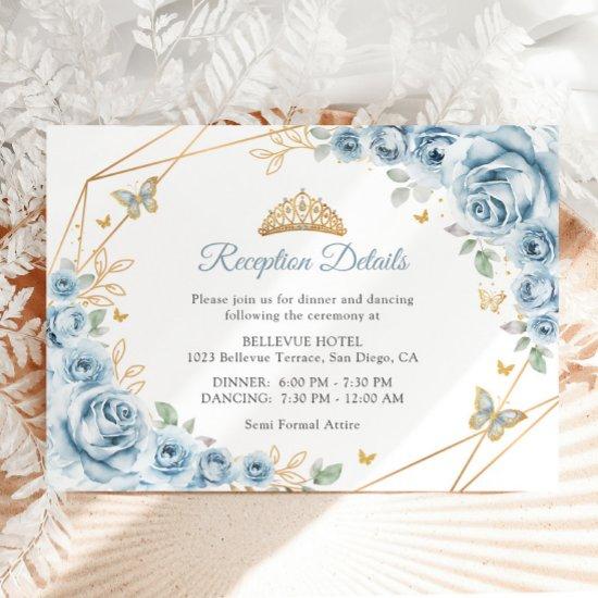 Baby Blue Gold Floral Quinceanera  Details Enclosure Card