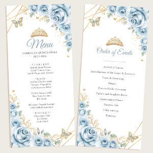 Baby Blue Gold Floral Quinceanera Program Menu