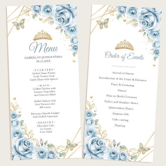 Baby Blue Gold Floral Quinceanera Program Menu