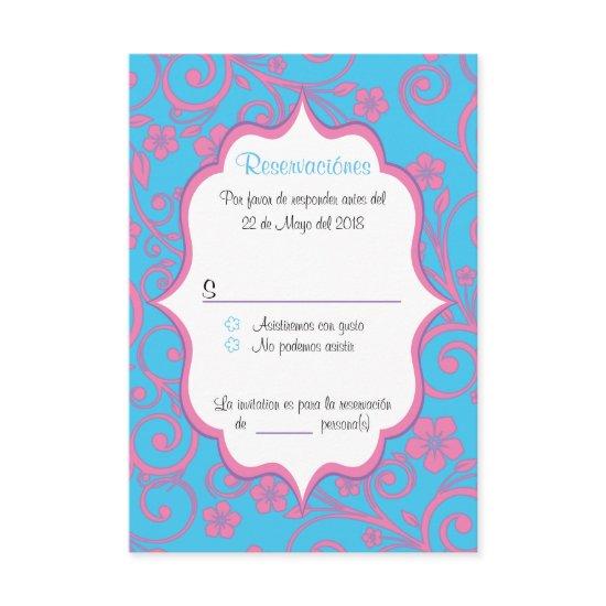 Baby Blue & Light Pink Quinceañera spanish RSVP