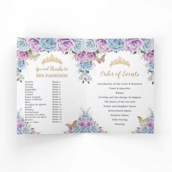 Baby Blue Lilac Floral Quinceañera Order of Events Program